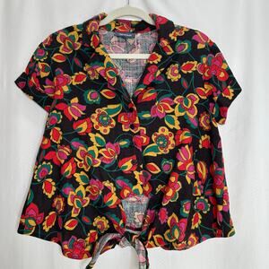 ModCloth dark floral crop top button up shirt size small whimsy retro